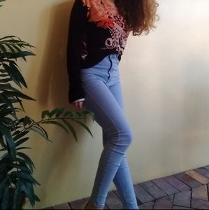 Orange and Black Pattern Floral Accent Sweater